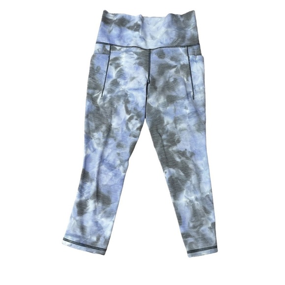 Athleta Cloud Blue and Grey Capri Stripe Side Pocket - Picture 2 of 8